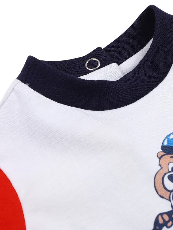 Boys White & Medium Blue Printed T-Shirt with Short Pants image number 5